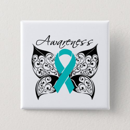 Tattoo Butterfly Awareness _ Ovarian Cancer Button