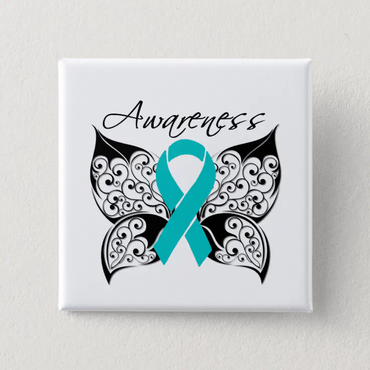 Tattoo Butterfly Awareness - Ovarian Cancer Button | Zazzle
