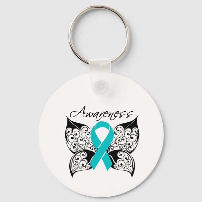 Tattoo Butterfly Awareness - Ovarian Cancer Keychain (Front)