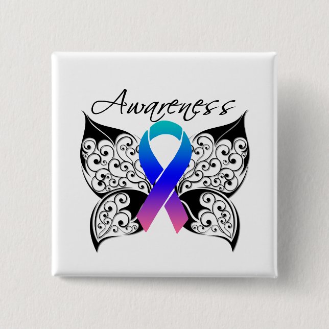 Tattoo Butterfly Awareness - Thyroid Cancer Button (Front)