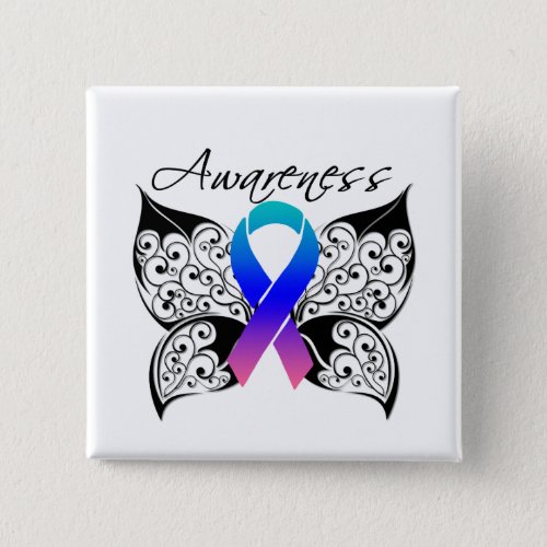 Tattoo Butterfly Awareness _ Thyroid Cancer Button