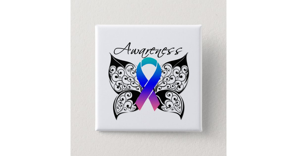 Tattoo Butterfly Awareness - Thyroid Cancer Button | Zazzle