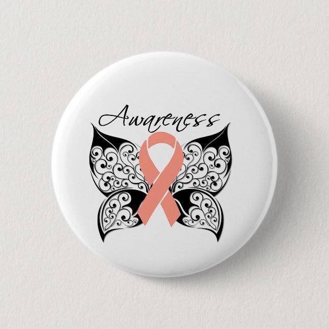 Tattoo Butterfly Awareness - Uterine Cancer Pinback Button (Front)