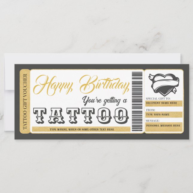 Tattoo Certificate Birthday Gift Card Voucher (Front)