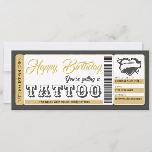 Tattoo Certificate Birthday Gift Card Voucher
