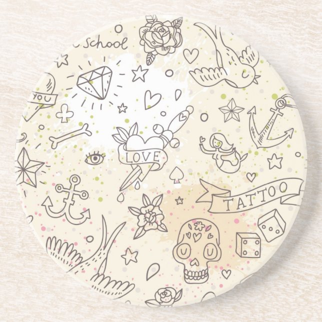 Tattoo concept pattern drink coaster (Front)