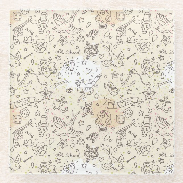 Tattoo concept pattern glass coaster (Front)