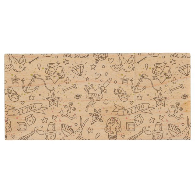 Tattoo concept pattern wood USB flash drive (Front)