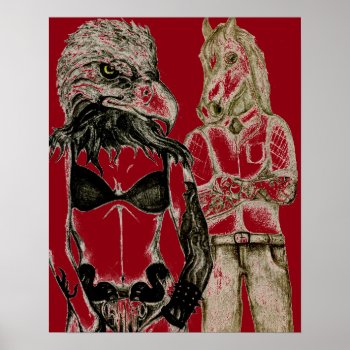 Tattoo Couple  Eagle Lady Horse Man Poster Red by Melmo_666 at Zazzle