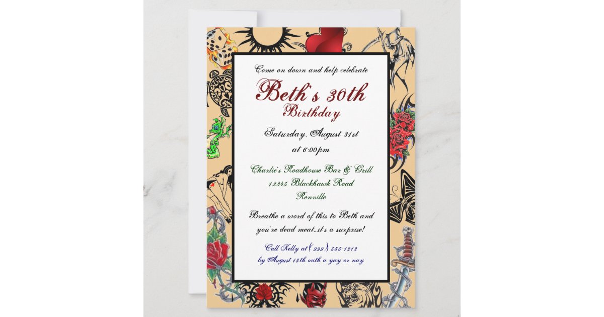 Tattoo Custom Birthday Party Invitations Zazzle