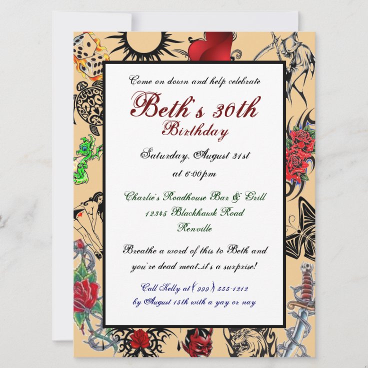 Tattoo Custom Birthday Party Invitations Zazzle