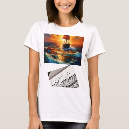 Tattoo design feather simple design on white back T_Shirt