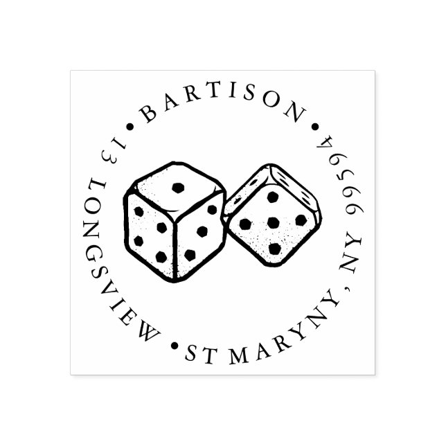 TATTOO DICE ROUND RETURN ADDRESS RUBBER STAMP (Imprint)