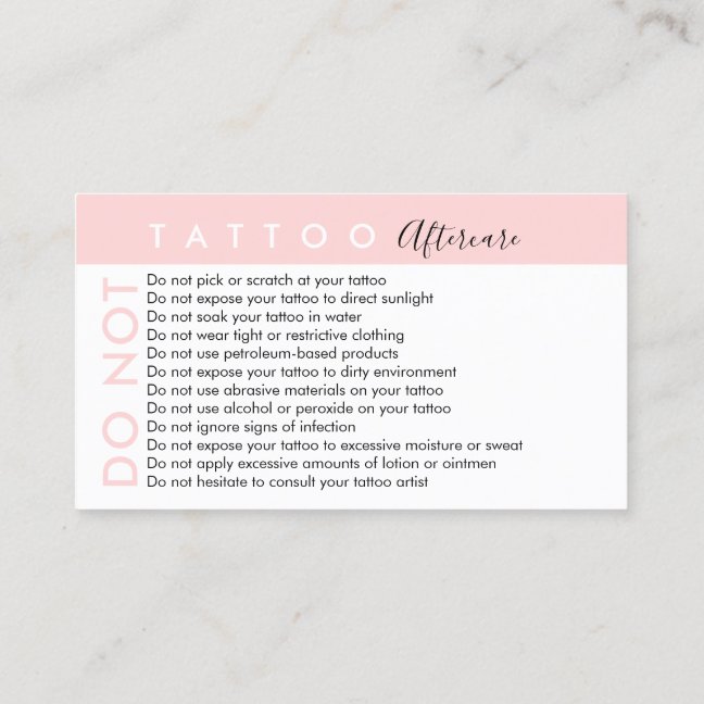 Tattoo Do Not Avoids Advices Aftercare Business Card