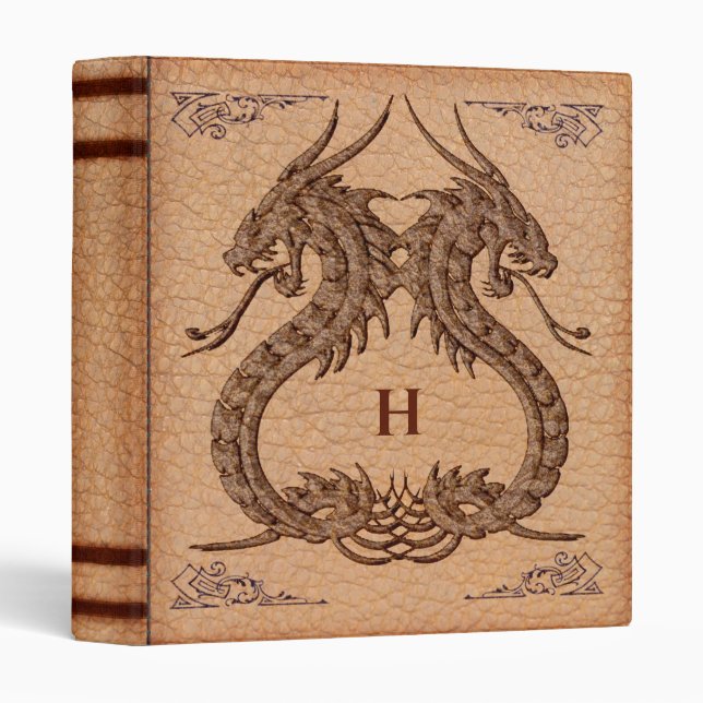 Tattoo Dragon Monogram Leather Look 3 Ring Binder (Front/Spine)