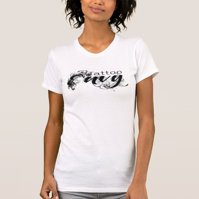 Tattoo Envy logo on a white womans beater T-Shirt (Front)
