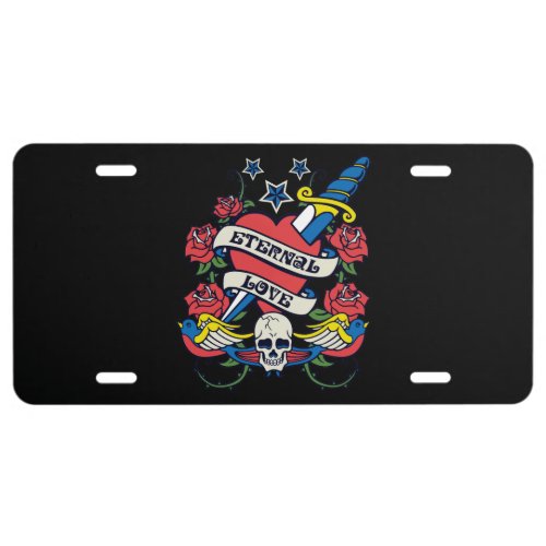 Tattoo Eternal Love Heart Knife Roses Skull Wings License Plate