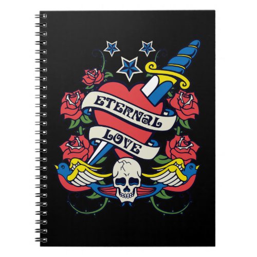 Tattoo Eternal Love Heart Knife Roses Skull Wings Notebook