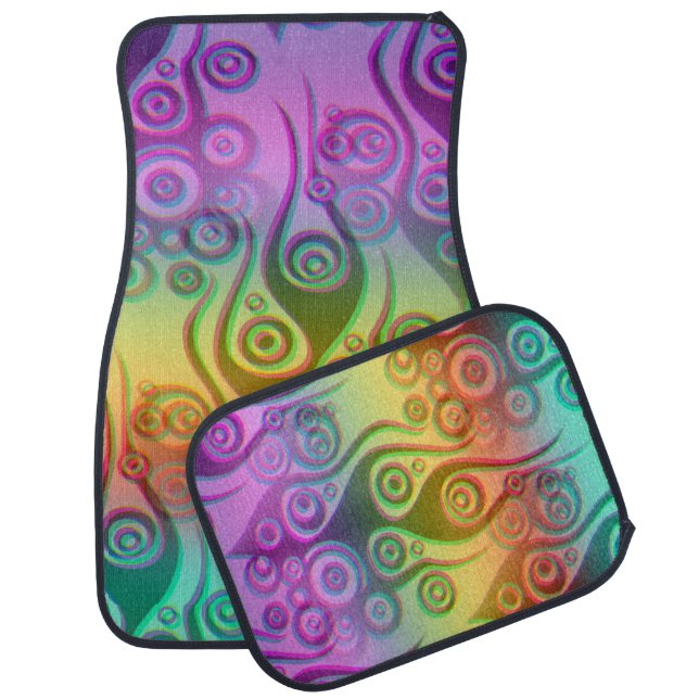 Tattoo flames & circles pattern + your backgr. car floor mat (Set)