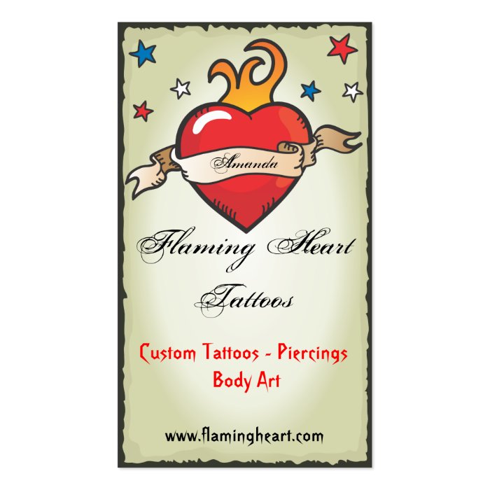 Tattoo Flaming Heart  Business Cards