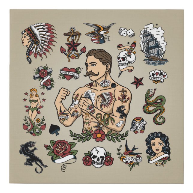 Tattoo flash faux canvas print (Front)