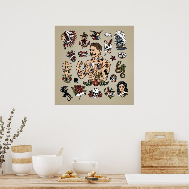 Tattoo flash poster | Zazzle