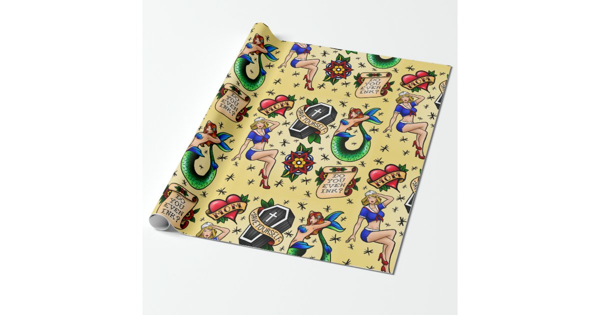 Tattoo Flash Sheet Wrapping Paper | Zazzle