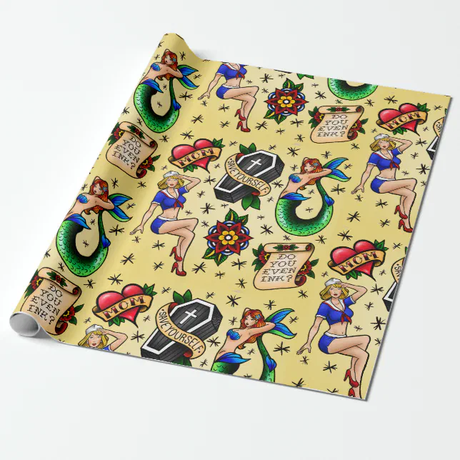 Tattoo Flash Sheet Wrapping Paper | Zazzle