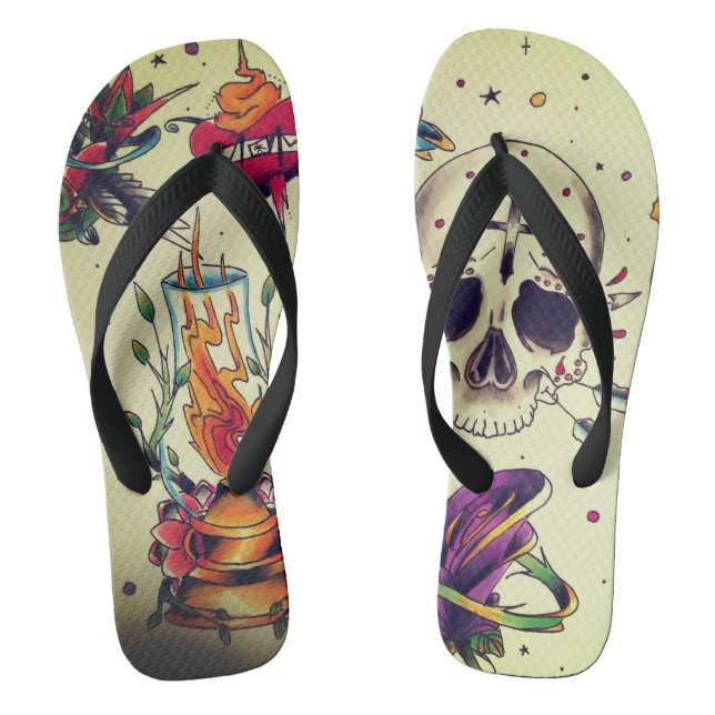 tattoo flashed out unisex flip flops (Footbed)