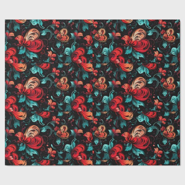 Tattoo Flower Hearts Digital Theme Wrapping Paper (Seam)