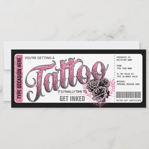 Tattoo Get Inked Gift Card Voucher Pink
