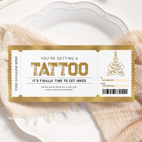 Tattoo Get Inked Gold Gift Ticket Voucher Invitation