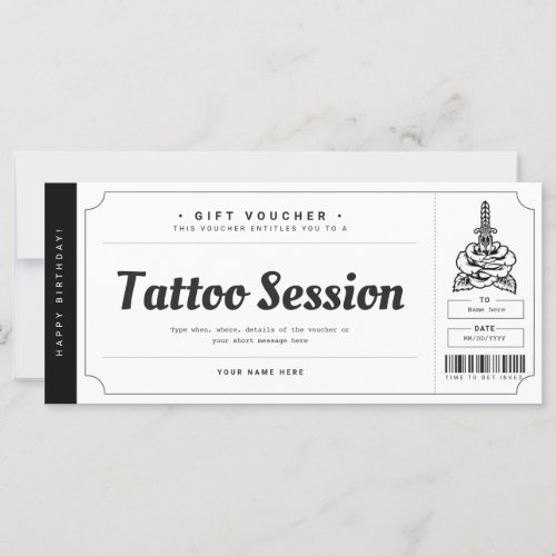 Tattoo Gift Card Ticket Voucher Certificate