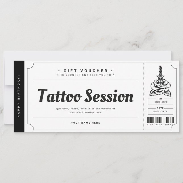 Tattoo Gift Card Ticket Voucher Certificate (Front)
