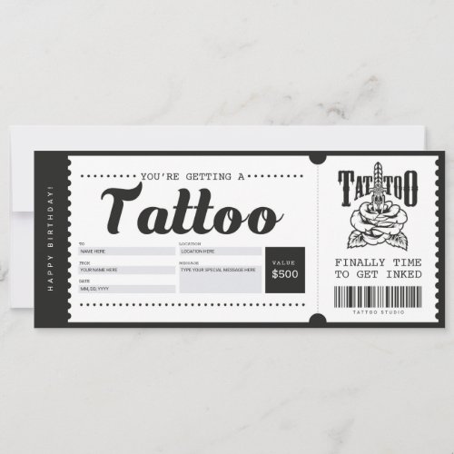 Tattoo Gift Card Ticket Voucher Certificate