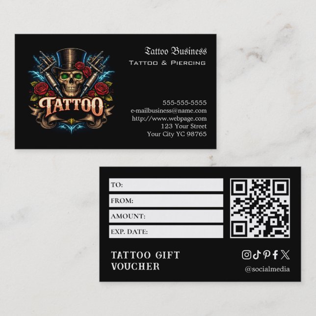 Tattoo Gift Voucher Business Card (Front/Back)