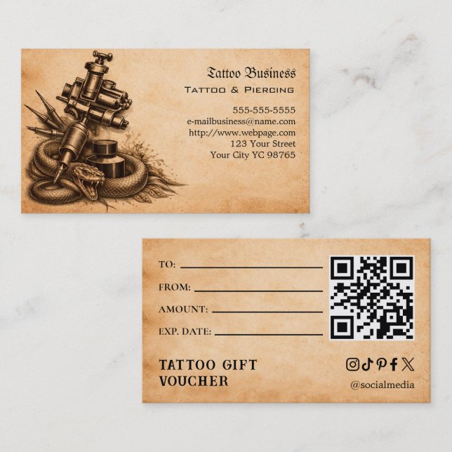 Tattoo Gift Voucher Business Card (Front/Back)