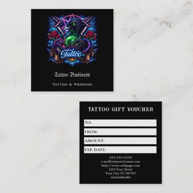Tattoo Gift Voucher Square Business Card (Front/Back)