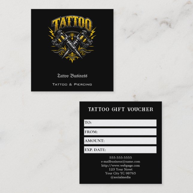 Tattoo Gift Voucher Square Business Card (Front/Back)