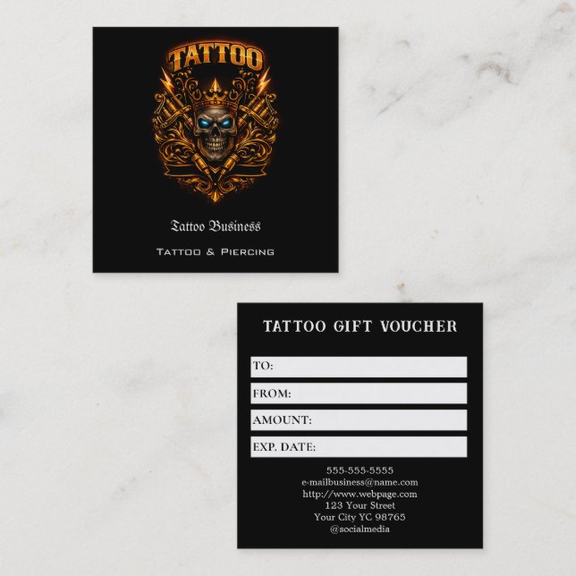 Tattoo Gift Voucher Square Business Card (Front/Back)