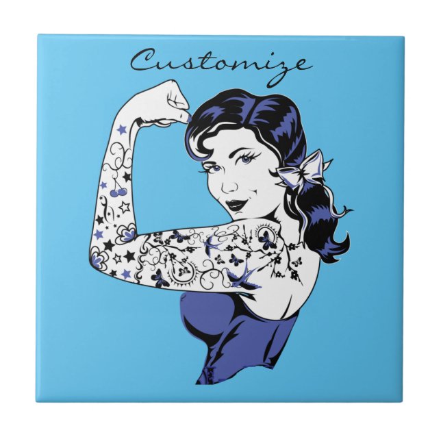 Tattoo Girl Arm Up Thunder_Cove Ceramic Tile (Front)