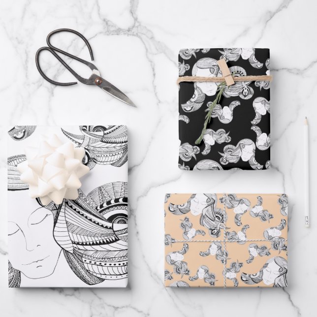 Tattoo Girl Black And White Wrapping Paper Sheets (Front)