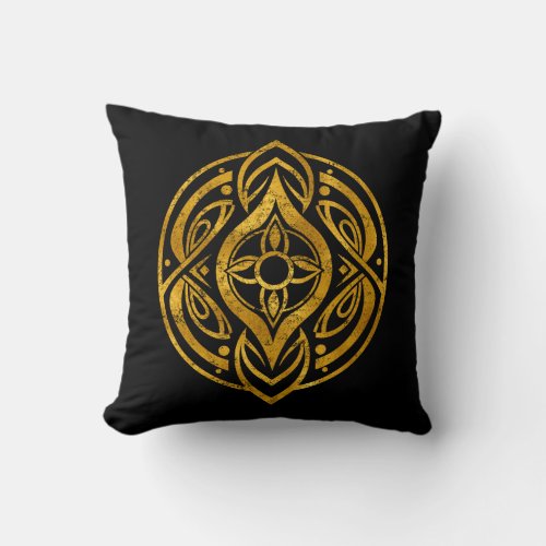 Tattoo gold celtic symbol on black background throw pillow