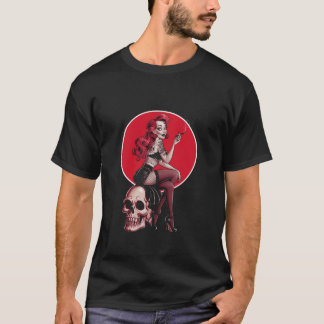 Tattoo Goth Pin up Girl with Skull Vintage Horror T-Shirt