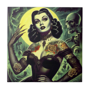 Tattoo Goth Woman Ceramic Tile