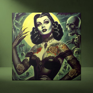 Tattoo Goth Woman Ceramic Tile