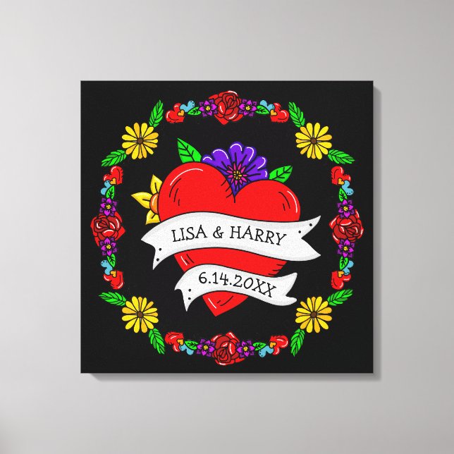 Tattoo Graffiti Art Style Wedding  Bride and Groom Canvas Print (Front)