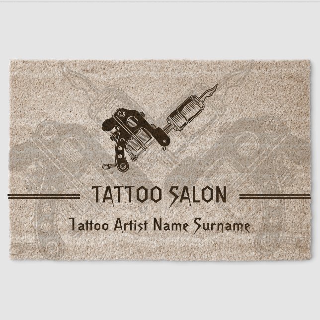 Tattoo Gun Minimalist Modern Fiber Doormat (Front)