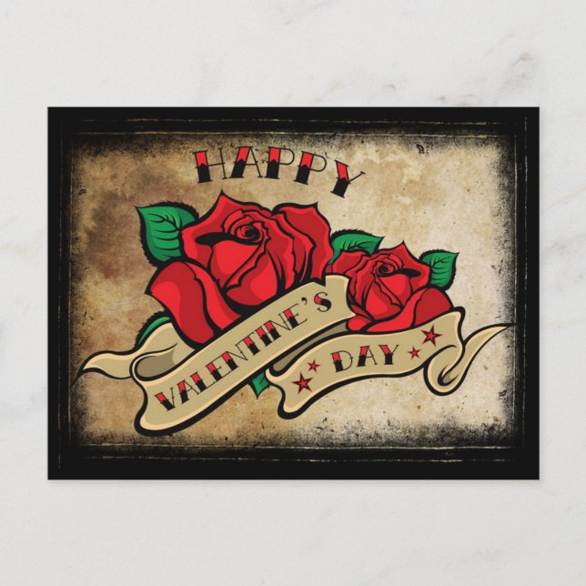 Tattoo Happy Valentine's Day Rose Holiday Postcard (Front)