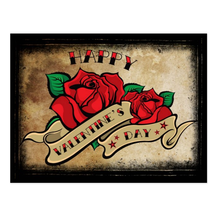 Tattoo Happy Valentine's Day Rose Postcard